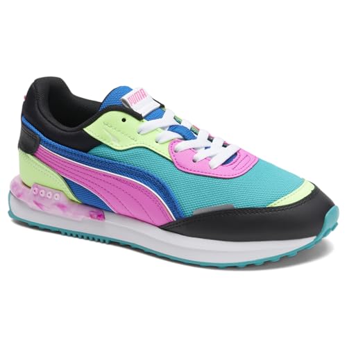 PUMA Women's City Rider Marble Sneaker, Green/Black/Luminous Pink, 7