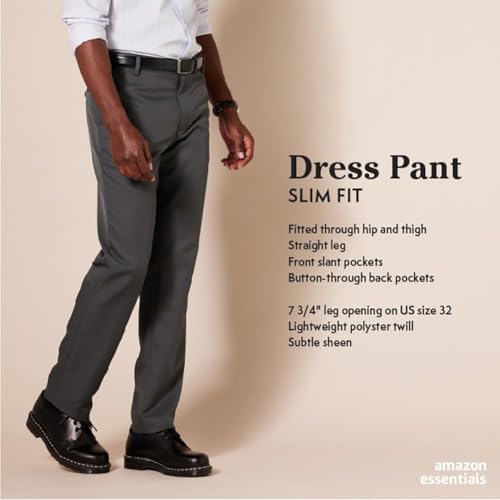 Amazon Essentials Men's Slim-Fit Flat-Front Dress Pant, Black, 42W x 29L