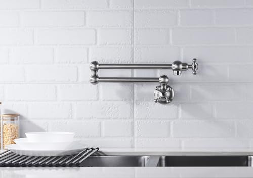 TRUSTMI Pot Filler Kitchen Sink Faucet, Brass Wall Mount Pot Filler Faucet with Double Joint Swing Arm, Brushed Gold