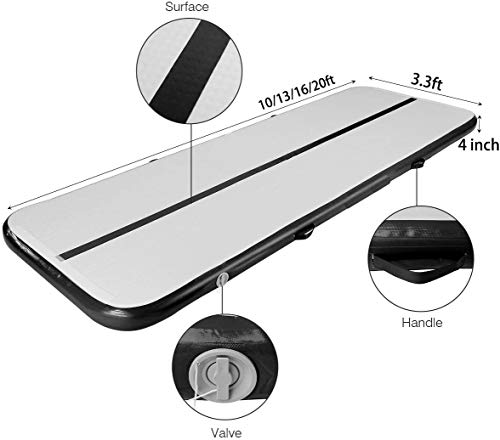 Inflatable Air Gymnastics Mat, 10ft/13ft/16ft/20ft Training Mat 4/8 inches Thickness Tumbling Mat with Electric Pump for Home/Gym/Outdoor-black-3-10