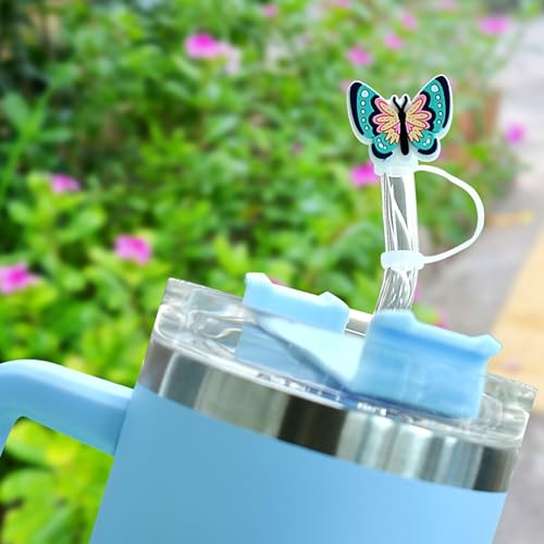 YEALQUE 10mm 0.4in Straw Covers,10PCS Butterfly PVC Straw Toppers, Straw Cover Caps Compatible with 30&40 Oz Tumbler with Handle, Reusable Drinking Dust Proof Straw Tips Lids Party Favor Gifts