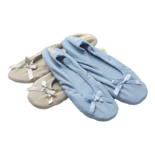Roxoni Women's Terry Classic Cotton & Velour Ballerina Slippers (Pack of 2)