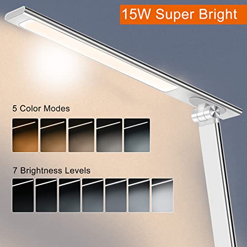 AFROG 5th Gen Multifunctional LED Desk Lamp with 10W Fast Wireless Charger, USB Charging Port,1800Lux Super Bright,5 Lighting Mode,7 Brightness, Touch Control, Auto Timer, 15W Office Table Lamp