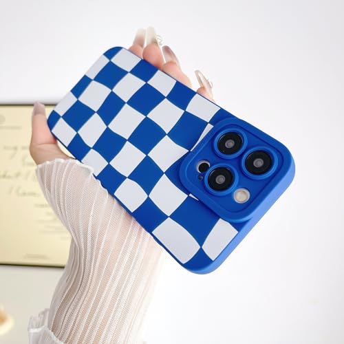 SPOBIT for iPhone 13 Pro Max Case, Aesthetic Retro Classic Grids Plaid Checkered Checkerboard Case for Women Men, Camera Protection Slim Soft Shockproof Cover Case for iPhone 13 Pro Max-Blue