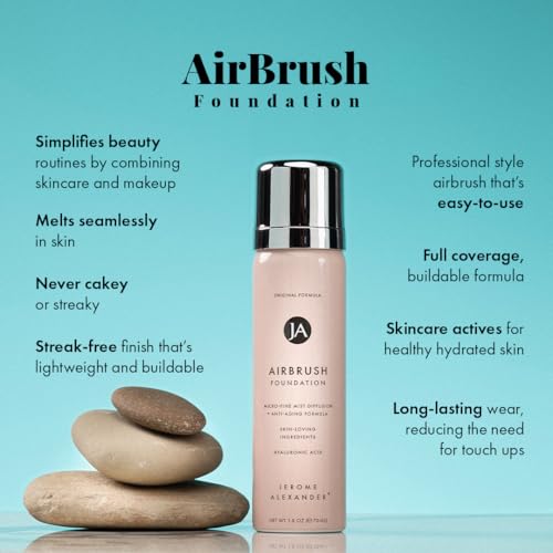 MagicMinerals AirBrush Foundation by Jerome Alexander – 2pc Set with Airbrush Foundation and Kabuki Brush - Spray Makeup with Anti-aging Ingredients for Smooth Radiant Skin - Bright Light