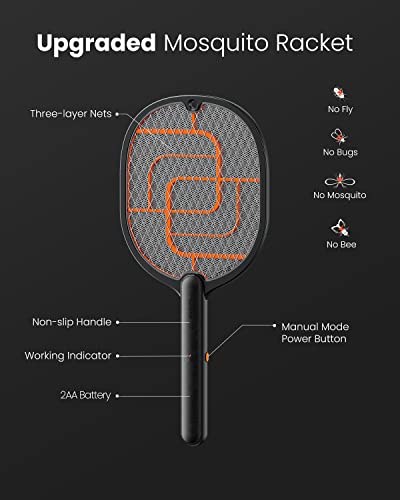 GAIATOP Electric Fly Swatter, 3000V Battery Powered Handheld Fly Zapper, 3-Layer Protection Grid Bug Zapper Racket for Home Bedroom Kitchen Office Backyard Patio Indoor Outdoor