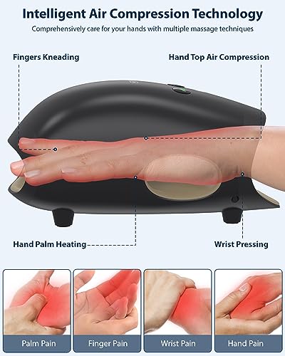 CINCOM Hand Massager - Cordless Hand Massager with Heat and Compression for Arthritis and Carpal Tunnel(FSA or HSA Eligible)(Black)