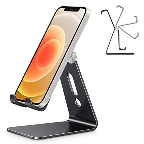 OMOTON Adjustable Cell Phone Stand, C2 Aluminum Desktop Phone Holder Dock Compatible with iPhone 15 14 13 Xs XR 8 Plus 7 6, Samsung Galaxy, Google Pixel, Android Phones, Black