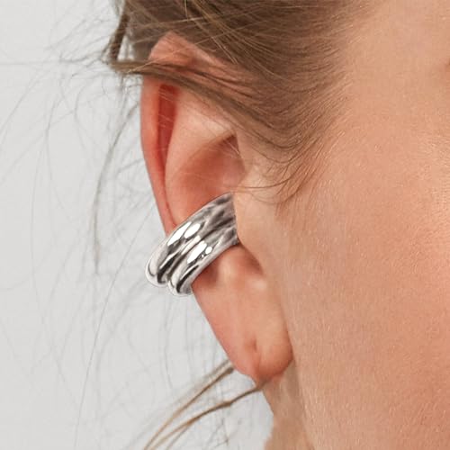 Ear Cuffs Non Piercing Chunky Ear Cuff Earrings for Women Clip On Earrings Huggie Hoop Earrings Cartilage Upper Non Pierced Helix Wrap Ear Jewelry Gifts for Her(F:Pearl)