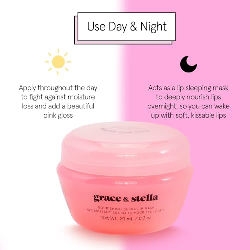 Grace & Stella Award Winning Lip Plumper Nourishing Berry Lip Mask - Lip Balm Hydrating - Lip Moisturizer For Very Dry Lips - Overnight Lip Mask & Lip Treatment & Lip Sleeping Mask - Vegan