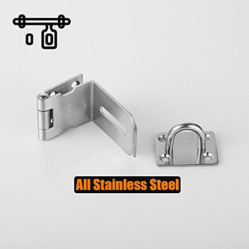 JQK Door Hasp Latch 90 Degree, Stainless Steel Safety Angle Locking Latch for Push/Sliding/Barn Door, 1.5mm Thickness Satin Nickel, 4 Inch