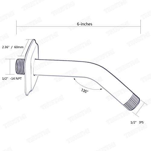 TRUSTMI Shower Arm with Flange, Angled 6-Inch Stainless Steel Replacement Pipe, Wall Mounted Tube for Bathroom Shower Head, Brushed Gold