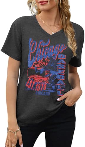 FLOYU Chicago Baseball Shirt Baseball Mama - T-Shirt Women 90's Oversized Graphic Tee Chicago Fan Shirt Blue