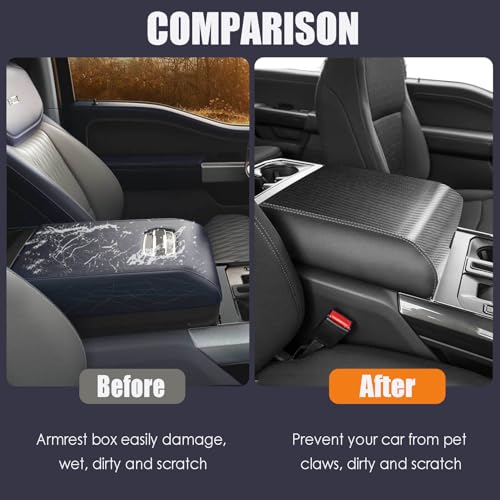ANMOSVO Center Console Armrest Cover for Ford F150 Accessories Interior 2021 2022 2023 Middle Console Lid Seat Cover Protector Elbow Cushion Pad (Carbon Fiber Texture)