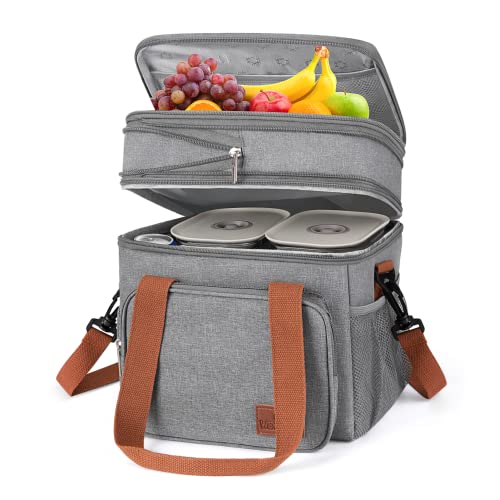 OCKLILY Lunch Box for Men, 17L Insulated Cooler Lunch Bag Women Expandable Double Deck Lunch Cooler Bag,Lightweight Leakproof Lunch Tote Bag, Suit For Work Travel Picnic (Black)