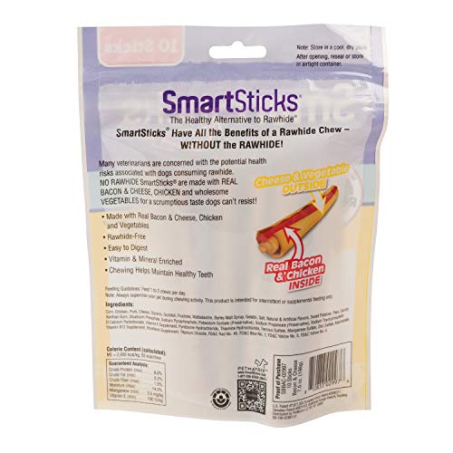 SmartBones SmartSticks, Treat Your Dog to a Rawhide-Free Chew Made With Real Bacon and Cheese, 10 count