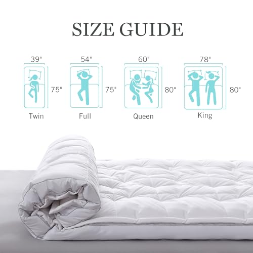 Martha Stewart Mattress Topper Twin Size - 3 Inch Feather Bed 100% Cotton Cover Fabric- All Seasons Fluffy White Mattress Pad Feather Topper Relieve Back Pain for Bedroom