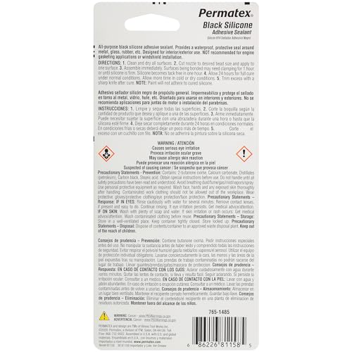 Permatex 81158 Black Silicone Adhesive Sealant, 3 oz. Tube, Pack of 1