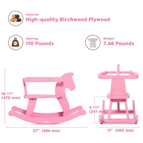 Belleur Rocking Horse for Kids 1-3 Years Old, Wooden Rocking Toy for Toddlers with Removable Fence for Indoor & Outdoor Activities, Baby Horse Riding Toy for Birthday & Visit Gifts