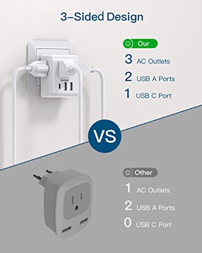 US to Japan Plug Adapter, 2 Prong to 3 Prong Outlet Adapter with 3 AC Outlets 3 USB Ports(1 USB C), Type A Travel Power Adapter for USA to Japanese Philippines China, Multi Plug Wall Outlet Extender
