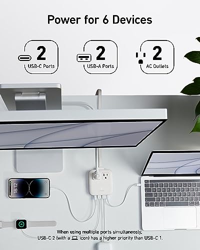 Anker Nano Charging Station(67W Max), 6-in-1 USB C Power Strip for iPhone 15/14 and MacBook, with Flat Plug and 5ft Thin Undetachable Extension Cord,2 AC,2 USB A,2 USB C, for Home&Office(Black Stone)