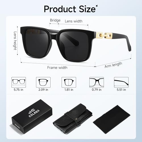 Colrea 2024 Trendy Square Sunglasses Womens Mens, Glasses with Gold Chain Type Trim UV400 Protection CL24001