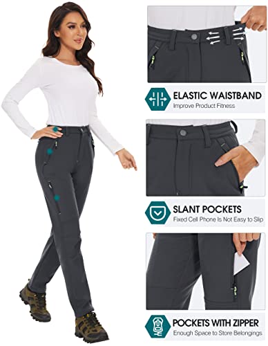 PULI Winter Pants for Women Fleece Lined Hiking Cold Weather Snow Waterproof Ski Snowboard Black 30