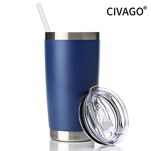 CIVAGO 20oz Tumbler with Lid and Straw, Stainless Steel Vacuum Insulated Coffee Tumbler Cup, Double Wall Powder Coated Travel Mug (White, 4 Pack)