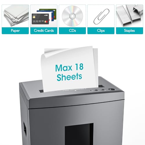 WOLVERINE 18-Sheet Shredders for Home Office Heavy Duty P-4 Security Level Crosscut Paper Shredder Paper/CD/Card Ultra Quiet Paper Shredder for Home with 6 Gallons Pullout Waste Bin SD9113(Grey ETL)