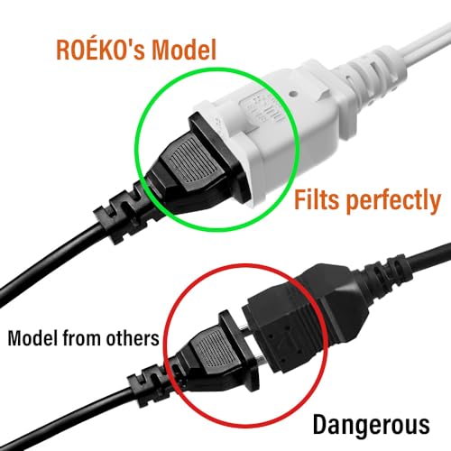 ROÉKO AC Power Cord, (0.6M) 2-Prong Extension Cord Adapter 125V 10A USA Outlet, 2 Prong Male Plug to Female Socket High - Power Extension Cable - White