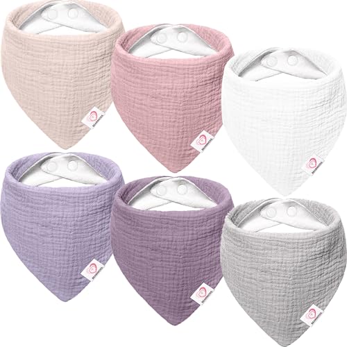 Bearmoss Muslin Baby Drool Bibs 6Pcs Soft 100% Cotton Bibs Triangular Adjustable Baby Bandana Bibs Ideal Gift for Baby Girls & Boys Newborn Baby Teething and Drooling (Pink)