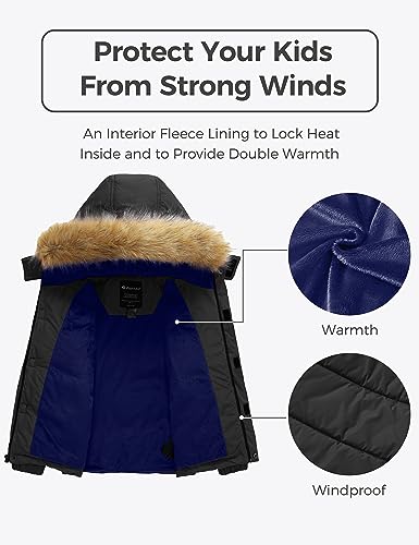 wantdo Boy's Quilted Winter Coat Windproof Thick Puffer Jacket Fleeced Outerwear Jacket with Hood Black 6-7