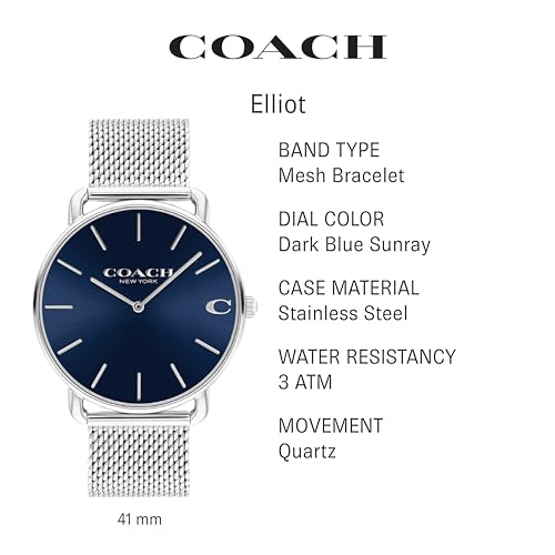 Coach Elliot Men's Watch | Contemporary Minimalism with Distinctive Artistry | A True Classic Designed for Every Occasion | Water Resistant (Model 14602652)