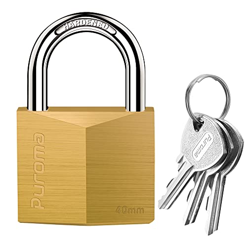 Puroma 1 Pack Keyed Padlock Waterproof Solid Brass Lock, 1.1 Inch Padlock with keys for Sheds, Storage Unit School Gym Locker, Fence, Toolbox, Hasp Storage