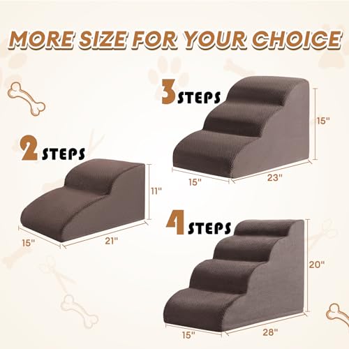 Dog Stairs, Romrol High Density Foam Dog Steps for High Bed and Couch, Dog Ramp, Pet Stairs for Small Dogs and Cats or Pets Joints, 3-Step