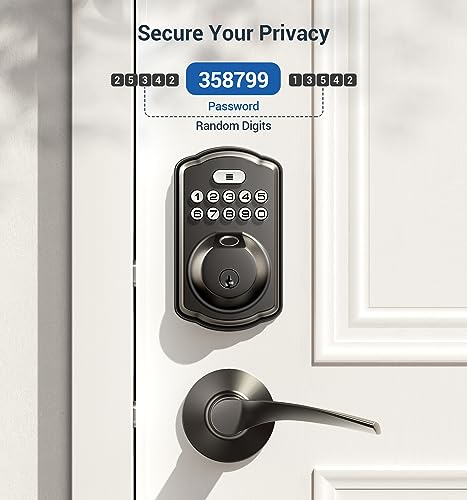 Veise Fingerprint Door Lock with 2 Lever Handles - Keyless Entry Door Lock, Electronic Keypad Deadbolt & Front Door Lock Handle Sets, Auto Lock, Easy Installation, Matte Black