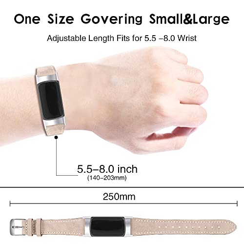 Mtozon Leather Bands Compatible with Fitbit Charge 6/Charge 5, Replacement Genuine Leather Straps for Women Men, Beige