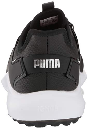 PUMA Men's Ignite Fasten8 Golf Shoe, Black Silver White, 9.5 Wide