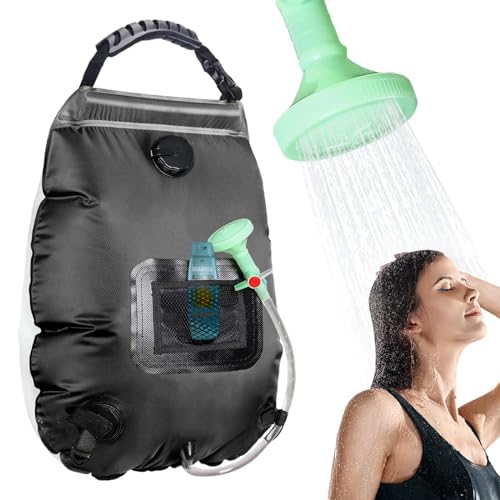 KIPIDA Solar Shower Bag,5 gallons/20L Solar Heating Camping Shower Bag with Removable Hose and On-Off Switchable Shower Head for Camping Beach Swimming Outdoor Traveling Hiking (Black)