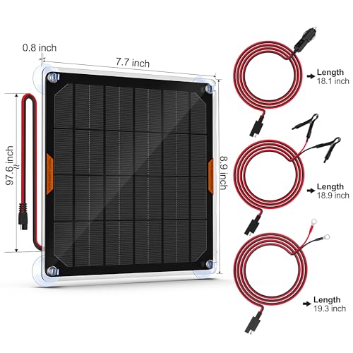 OYMSAE 5W 12V Solar Car Battery Charger Portable Waterproof Solar Power Battery Charger & maintainer with Trickle Cigarette Lighter Plug & Alligator Clip