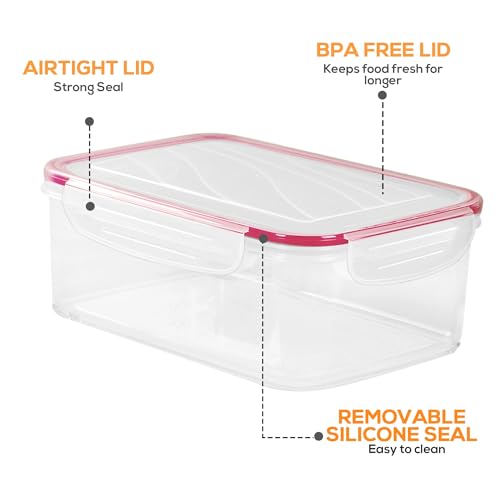 Utopia Kitchen Plastic Food Storage Container Set with Airtight Lids - 12 Pieces (6 Containers & 6 Snap Lids)- Reusable & Leftover Lunch Boxes - Leak Proof