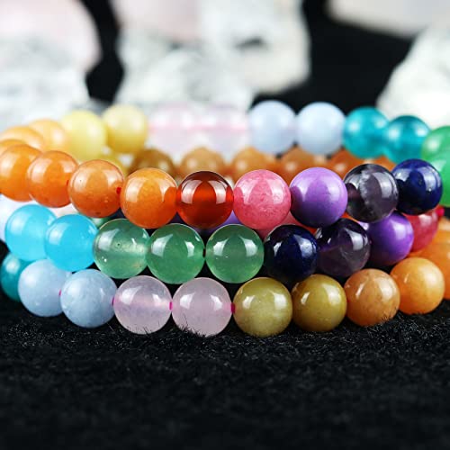 DAZCOLO 8mm Natural Gemstone Stretch Bracelet, Handmade Unisex Crystal Bracelets for Meditation, Yoga, Spiritual Healing & Positive Energy (Purple Turquoise Magnesite)