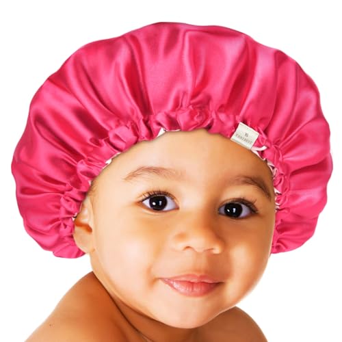 YANIBEST Baby Satin Bonnet Sleep Cap - Double Layer Reversible Adjustable Silky Satin Cap for Infant Toddler(0-6Months,Hot Pink)