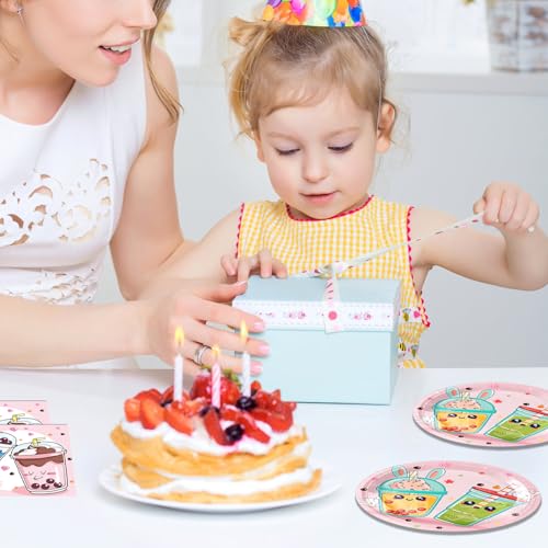 40PCS Boba Tea Party Decorations Boba Party Kit Bubble Tea Birthday Dinnerware Decoration Include Boba Tea Plate Napkins for Girl's Birthday Baby Shower