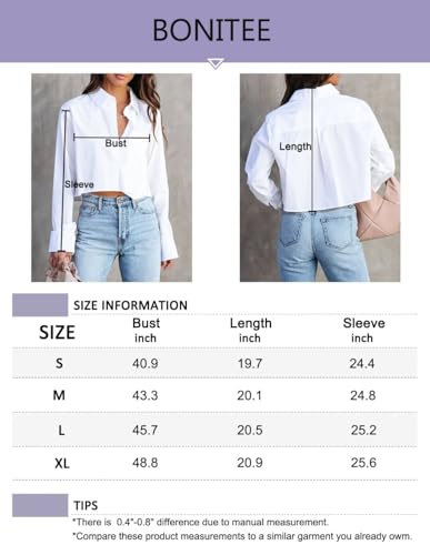 Womens Button Down Cropped Shirts Long Sleeve Summer 2024 Casual Crop Tops Solid Loose Blouse Shirt with Chest Pocket Blue Small