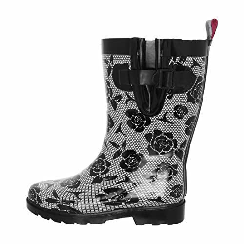 Capelli New York Ladies Geo Diamond Printed Mid-Calf Rain Boot Black Combo 7