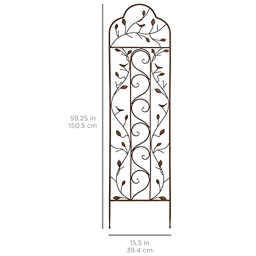 Best Choice Products 60x15in Iron Garden Trellis, Arched Outdoor Decoration w/Branches, Birds for Lawn, Garden, Backyard, Climbing Plants - Bronze