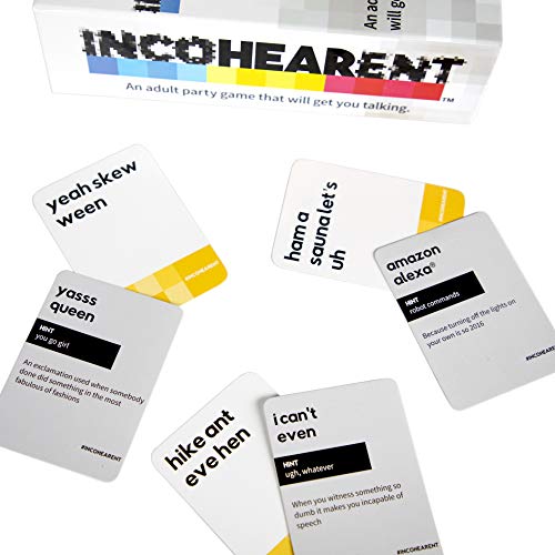 Incohearent, The Guess the Gibberish Party Game by Relatable, A Funny Card Game for Adults, Great for Christmas Party Games and Hanukkah Gifts, Includes 400 Cards, Instructions, and 1 Sand Timer