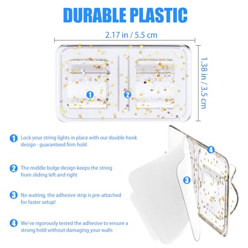 Keviyi Hooks for Outdoor String Lights Clips: 25Pcs Heavy Duty Cable Clips with Waterproof Adhesive Strips for Hanging Christmas Light - Outside UV-Resistant Clear Sticky Cord Holders Rope Organizer