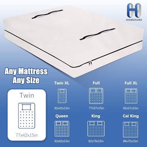 HOMESURE Mattress Bags for Moving and Storage with 8 Handles - Mattress Cover for Moving - Heavy Duty, Strong Zipper Closure, Moving Supplies & Moving Bag - Semi-Transparent, Twin